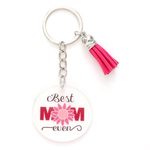 Porte-clés en acrylique transparent en forme de disque rond, supports vierges avec impression UV, en plastique - Product Image 2