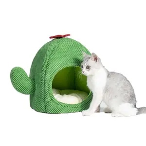 Cactus Shape Soft Cat House Sleep Bed Indoor Fully Enclosed Cotton Cat Nest House