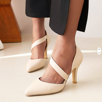 Chaussures de travail élégantes et tendance à bout pointu pour femmes, nouveauté, talons hauts décontractés de couleur unie pour l'extérieur, en cuir synthétique