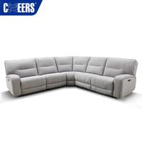 MANWAH CHEERS Sofá seccional reclinable eléctrico gris de tela de lujo de 5 plazas con salida de CA y Puerto USB para muebles de sala de estar