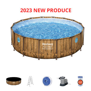 Piscina Elevada Redonda <span class=keywords><strong>Bestway</strong></span> 56726 con Marco de Fibra de Vidrio y Tablas de Madera Marrón, Material de PVC, <span class=keywords><strong>Accesorios</strong></span> <span class=keywords><strong>para</strong></span> Piscina, Nuevo Modelo Profesional - Product Image 3