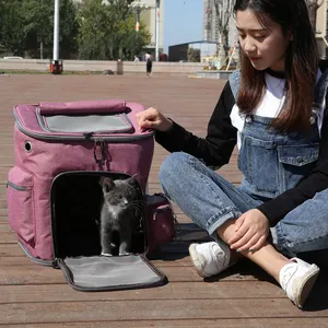 Customizable Canvas Cat Dog Pet Carrier Backpack Sustainable Expandable Soft-Sided Breathable Nylon Zipper Foldable Oxford