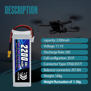 Bateria Lipo VSVAW 3S 11.1V 2200mAh 50C com Conector XT60 para Aeromodelos RC, Helicópteros, Drones, Carros RC, Barcos RC e Quadricópteros - Product Image 4