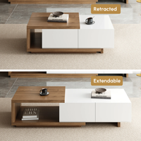Table basse rectangulaire moderne extensible en bois de noyer blanc, durable, avec 2 tiroirs coulissants, meubles pour le salon