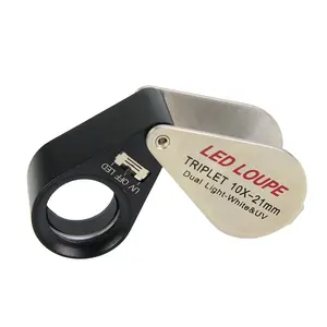 Loupe de joias 30x 21mm, lente de aumento com led e luz uv