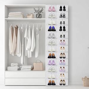 Boîte de rangement pliable en plastique multicolore pour la maison, organisateur de chaussures empilable avec accès frontal pour usage domestique - Product Image 4