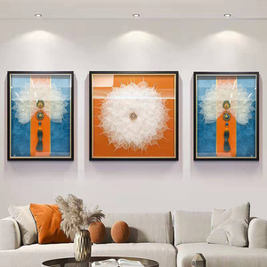 Sala de estar física tridimensional decoración moderna minimalista tríptico Bodhi hoja pintura hecha a mano obras de arte - Product Image 2