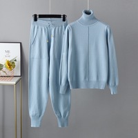 Automne décontracté tricot cachemire ensembles col roulé femmes pull pull long cachemire pantalon 2 pièces cachemire ensembles pour femmes