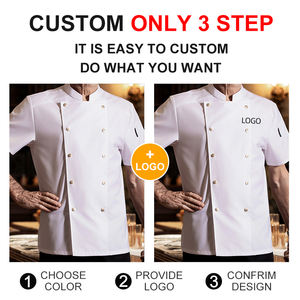 Venta al por mayor de fábrica, uniformes de Chef para hombres, Etiquetas bordadas, verano, manga corta, Color sólido, logotipo personalizado, camisa de Chef - Product Image 3