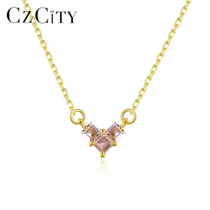 CZCITYスターリングシルバー925ペンダントジュエリールビーとエメラルドクリスタルチャームハートネックレス