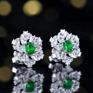 18K Gold Luxury Women Gemstone Stud Earrings 0.61ct Natural Emerald 48pcs South <b>African</b> Diamond Accents Wedding Fine Jewelry - Product Image 2