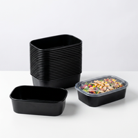 Bol en papier rectangulaire noir mat robuste avec couvercles transparents, récipient à salade jetable pour emporter