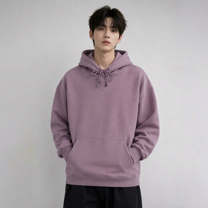 Sweat-shirt à capuche oversize pour homme, violet uni, en molleton, décontracté, avec poches, en coton tricoté, coupe classique, pour l'automne - Product Image 1