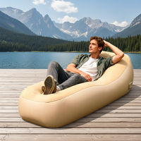 Nouveau canapé gonflable automatique pour adultes en PVC, design incurvé moderne, léger, kaki + gris, lit d'air pour festival de musique, déjeuner décontracté