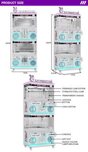 Máquina de Grúas Premium Totalmente Transparente para 4 Jugadores con Control de Joystick y Botones, Diseño Elegante y Moderno, para Atrapar Juguetes de Peluche y <span class=keywords><strong>Snacks</strong></span>, Doble Diversión - Product Image 2