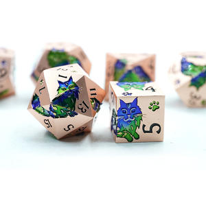 Набор металлических игральных костей для Dungeons & Dragons: многогранные (<span class=keywords><strong>6</strong></span>, 8, 10, 12, 20 граней), в стиле «кошачий», зеленые, синие, медные - Product Image 1
