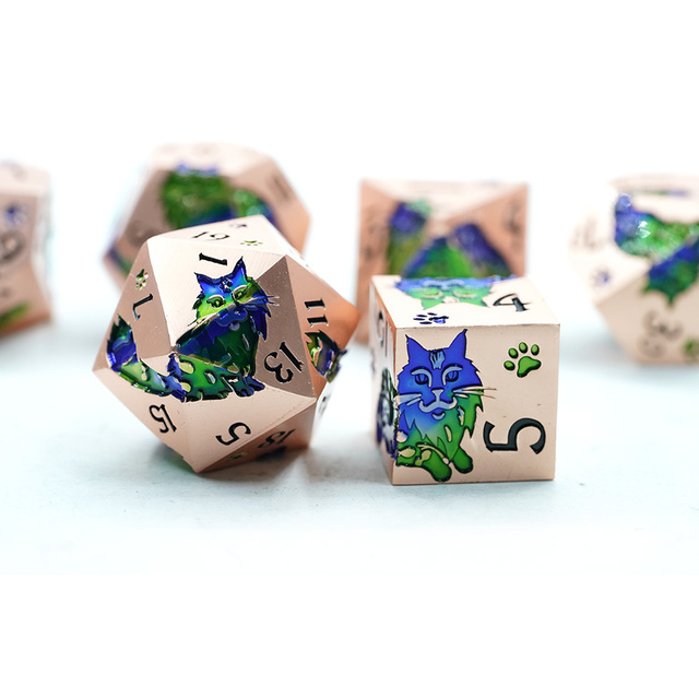 Bulk Polyhedral 6 8 10 12 20 Sided Dungeons & Dragons Game Green Blue cat Style Copper Metal Dice Set