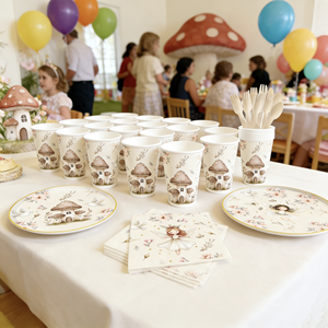 DAMAI - Vajilla Desechable de Papel con Diseño Floral de Hadas y Hongos para Fiestas de Cumpleaños Infantiles, Servilletas, Vasos y Platos Redondos - Product Image 2