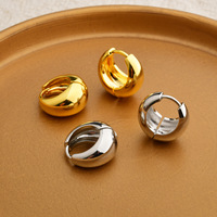 Boucles d'oreilles minimalistes en cuivre plaqué or véritable, style Instagram Dongdaemun, finition unie, pour femmes, bureau/carrière