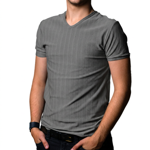 T-shirt de sport pour homme à col en V, extensible, en coton et élasthanne, pour les entraînements ou les exercices - Product Image 6