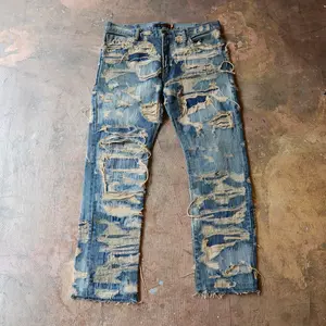 Denimguys Thời Trang Phong Cách Hợp Thời Trang Thiết Kế Ánh Sáng Màu Xanh Allover Đau Khổ Tùy Chỉnh Ripped Jeans Cho Nam Giới