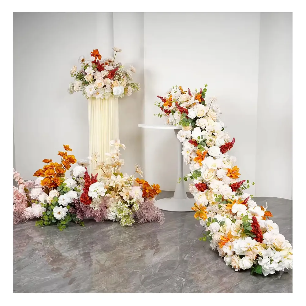 Nouveau Style soie artificielle série fleurs menant chemin de table toile de fond de mariage pour la décoration de mariage
