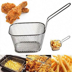 <b>Mini</b> Silver Square Mesh Food Basket French Fries Basket Restaurant Fried Chicken Snack Chips Iron Metal Colander Tool - Product Image 5