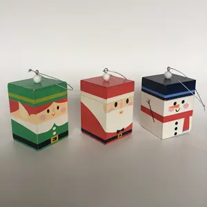 Christmas santa/snowman/ribbon printing wooden square gifts packaging box decoration