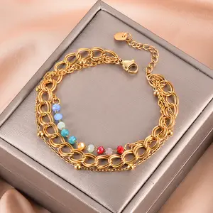 Wholesale Gold Plated Elegant Stainless Steel Beaded Multi-Layer Bracelets For Girls Fashionable Jewelry Accessory For Weddings