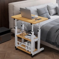 Bureau de jeu mobile réglable pour ordinateur, table de chevet roulante avec étagères de rangement multiples