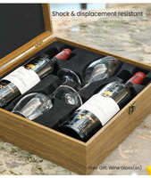 Boîte à vin en bois enveloppée de cuir PU de luxe, design de poignée élégant personnalisé, emballage cadeau rétro pour vin