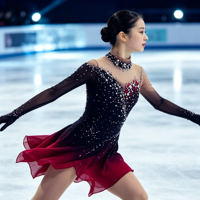 Robe de patinage artistique à col halter, dégradé noir et rouge, ornée de strass, pour la danse sur glace et les compétitions
