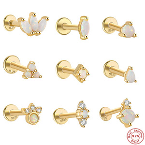925 fini argento Sterling 18K placcato oro opale corpo Piercing gioielli <span class=keywords><strong>Tragus</strong></span> Helix Labret vite <span class=keywords><strong>orecchini</strong></span> a bottone <span class=keywords><strong>per</strong></span> donna - Product Image 2