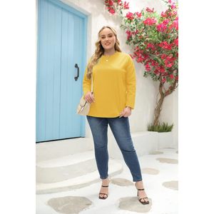 Chemisier ample à manches longues pour femme grande taille, col rond, coupe décontractée, en coton, tunique décontractée d'hiver - Product Image 4