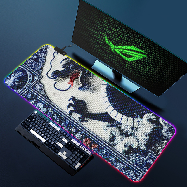 Custom RGB Gaming Mouse Pad with Dragon Print Large Waterproof LED Mouse Mat 4mm Thickness Stock Product for Esports Setup