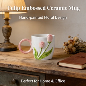 Tazas de Lujo de Cerámica con Diseño de Flor de Tulipán, Estilo Creativo, <span class=keywords><strong>Taza</strong></span> de Café para Oficina, <span class=keywords><strong>Taza</strong></span> con Relieve, <span class=keywords><strong>Taza</strong></span> de Gran Capacidad para Desayuno - Product Image 4