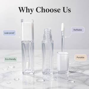 ISMAN Tubo de Brillo Labial Cuadrado de 9ml, Tapa Transparente Blanca, Doble Tapa, Envase Cosmético Minimalista de Plástico PETG, Recargable, Venta al por Mayor, Vacío - Product Image 3