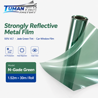 Film pour vitres de voiture en métal vert jade Tuman, fortement réfléchissant, protection UV, rejet de chaleur, en rouleau