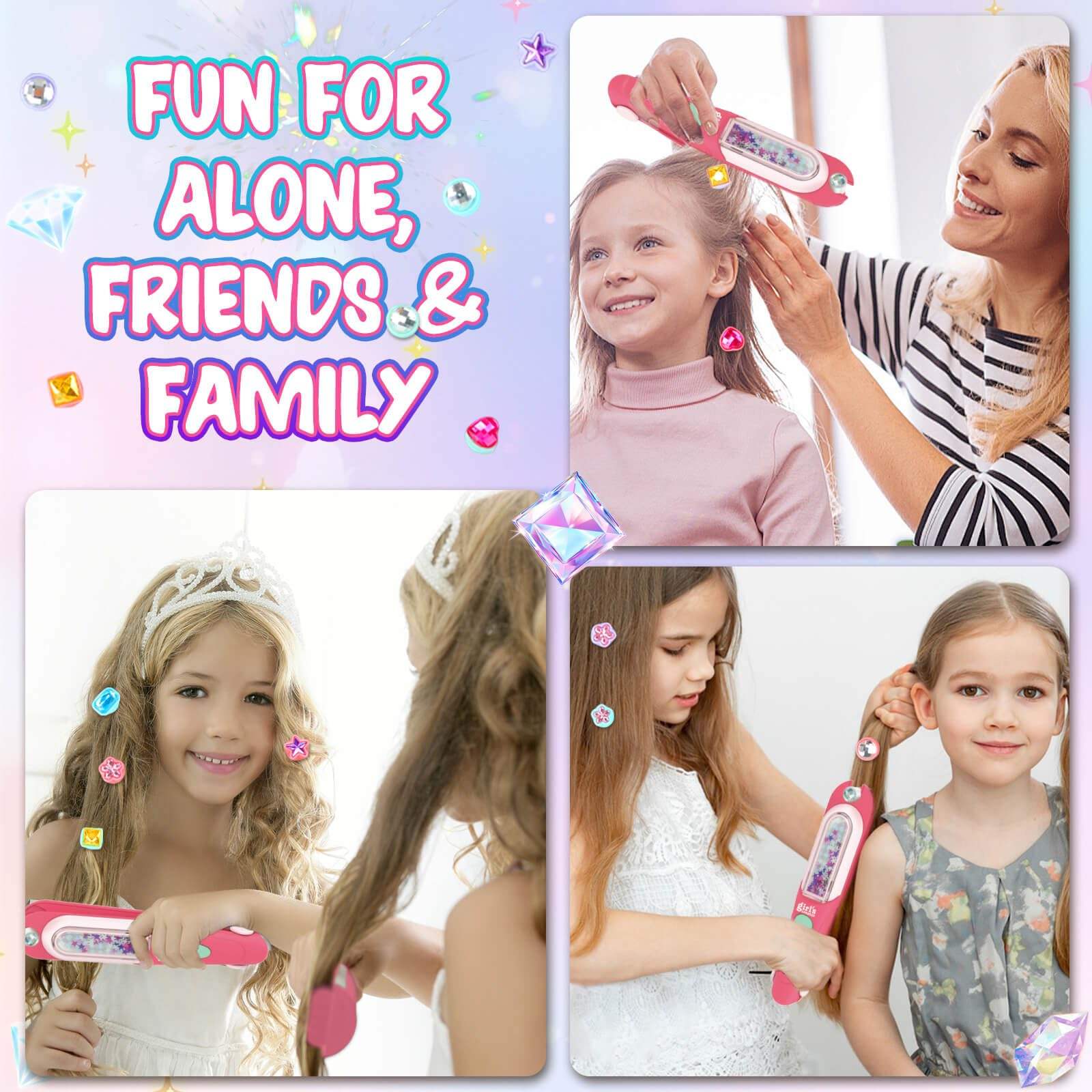 EPT DIY Jewel Hair Kit Decoration Pretend Toy Kids Makeup Kit Set for Girls Hair Gem Stamper Kit