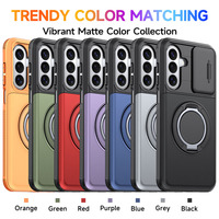 Étui de téléphone magnétique avec porte-cartes caché 360 °   Coque antichoc avec anneau rotatif et fenêtre coulissante pour Samsung Galaxy A57 A36 A17