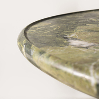 Table à manger en marbre vert Dream Home, plateau en forme de bateau, base en forme de tonneau, veinage tourbillonné, pierre naturelle, mobilier de salle à manger