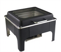 Kuntai Black Luxury Stainless Steel Rectangular 9L Gas Powered Fuel Chaffing Dish Buffet Set with Food Warmer 440W