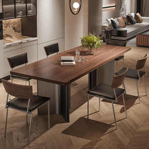 Einfacher, moderner, retro und antiker Stil, Kombination aus Nussbaum farbener Steinplatte, Esstisch und Stuhl - Product Image 5