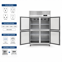 Congélateur vertical commercial à 4 portes, 1000 L, en acier inoxydable, refroidi par air, avec compresseur Embraco