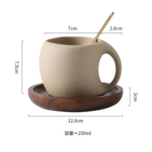 Ensemble de tasses à café <span class=keywords><strong>en</strong></span> céramique de style japonais créatif personnalisable <span class=keywords><strong>en</strong></span> gros avec soucoupe <span class=keywords><strong>en</strong></span> <span class=keywords><strong>bois</strong></span> - Product Image 6