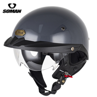 SOMAN DOT CCC demi-visage casque Vintage casque de moto avec lentille intérieure rétro capacité Moto Sport Street Touring moto H3