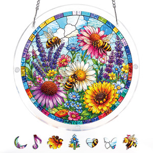 Atrapasueños de Acrílico con Diseño de Abeja y Flores, Decoración Bohemia para Ventana con Temática de Naturaleza - Product Image 5