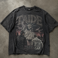 Chemise vintage en coton 280GSM certifiée GRS TaiDe, effet délavé, avec strass, t-shirt en coton pour homme, impression personnalisée, streetwear