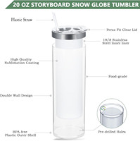 Gobelet isotherme à double paroi de 20 oz, pré-percé pour sublimation, effet boule à neige, intérieur pailleté, extérieur en acier inoxydable, sans BPA