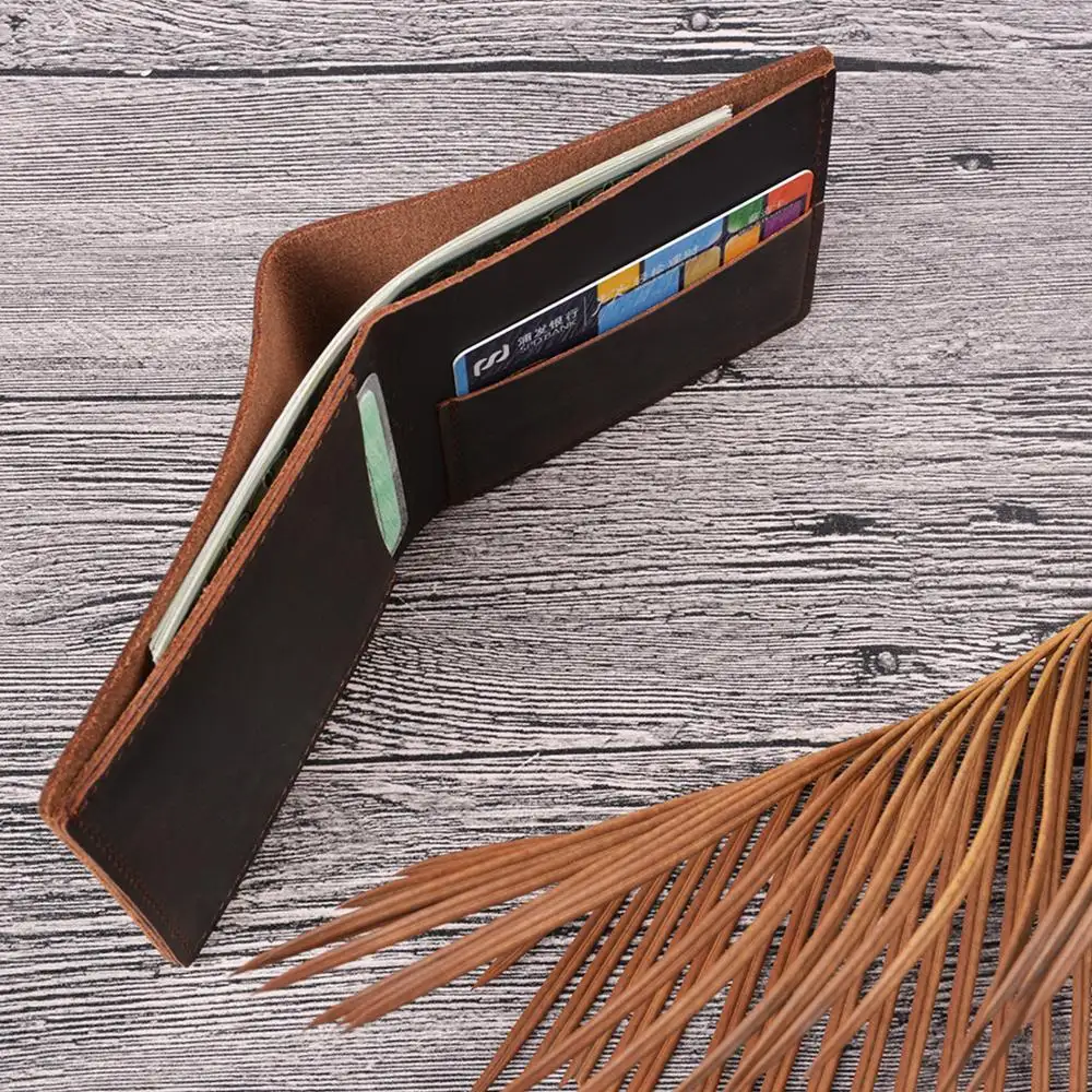 Mens Slim Minimalist Bifold Leather Wallet Front Pocket RFID Blocking Wallet Thin Credit Card Holder Handmade Vintage Wallets